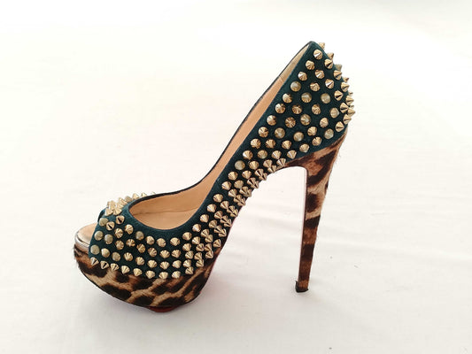 Christian Louboutin open-toe pumps, leopard print, studded pumps