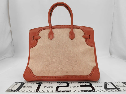 HERMES Sanguine Swift Toile Birkin 35 Gillies Palladium Plated Handbag with R Stamp