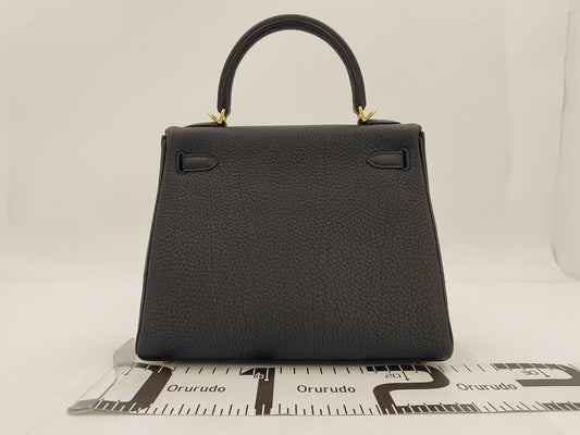 HERMES Kelly 25 Handbag, Inner Stitching, Togo Leather, Black, K Stamp, GD