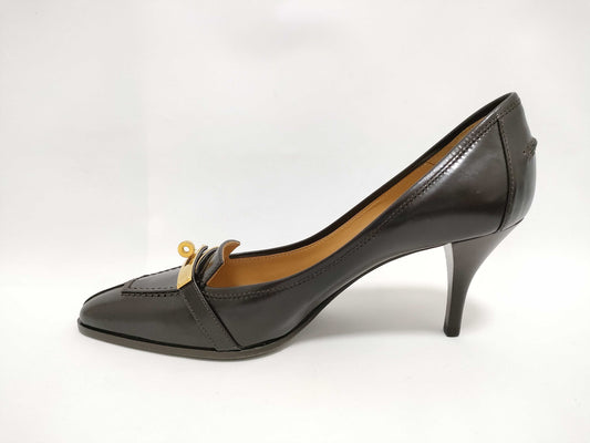 HERMES Kelly Hermes Heel Pumps, Brown Leather, Unused