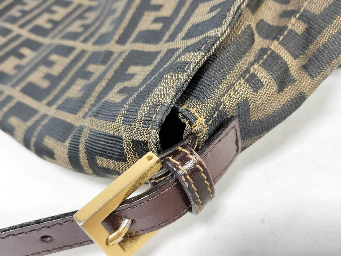 FENDI Mamma Bucket Zucca Shoulder Bag with Gold Hardware