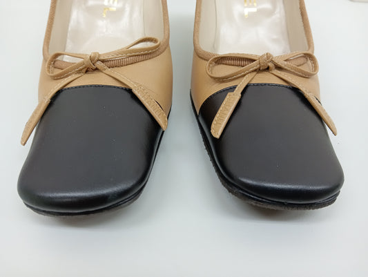 CHANEL Ribbon Leather Pumps, Two-Tone, Size 36