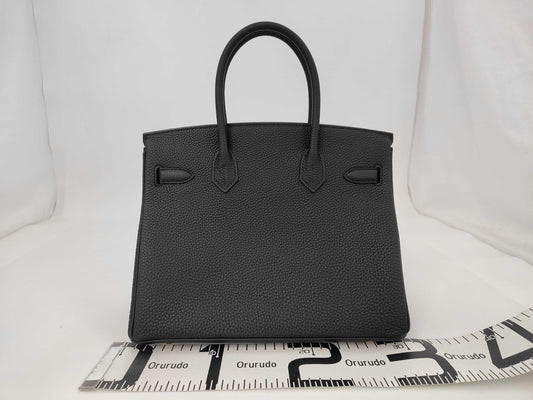 HERMES Birkin 30 Taurillon Clemence Black Gold Hardware K Stamp Handbag