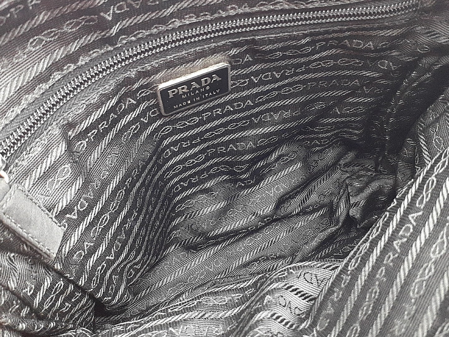 PRADA 3-piece nylon tote bag with triangular plate