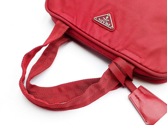 PRADA 3-piece nylon tote bag with triangular plate