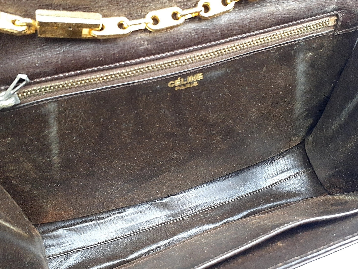 CELINE 4-Piece Macadam Pattern Chain Shoulder Bag Leather Vintage Second Bag