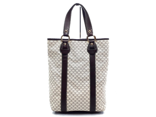 CELINE Macadam Pattern Gold Hardware Leather Tote Bag