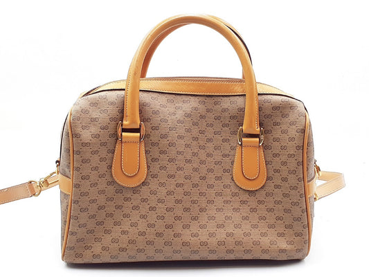 GUCCI 2-way Micro GG Leather Handbag with Strap, Gold Hardware