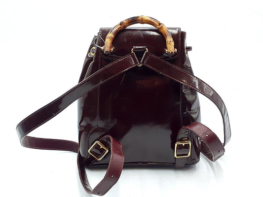 GUCCI Bamboo Backpack with Gold Hardware and Patent Leather 003.2058