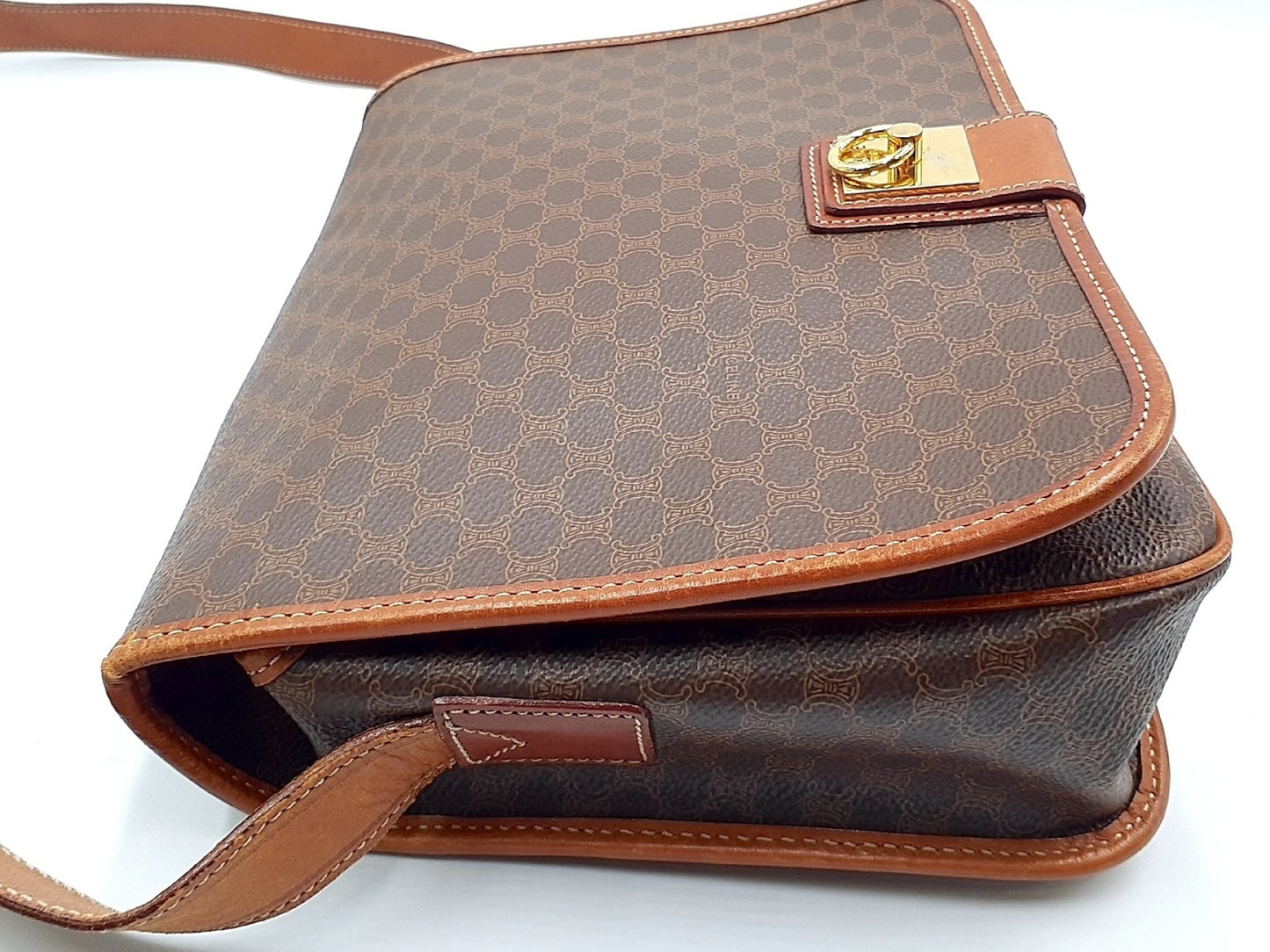 CELINE Macadam pattern gold hardware leather shoulder bag