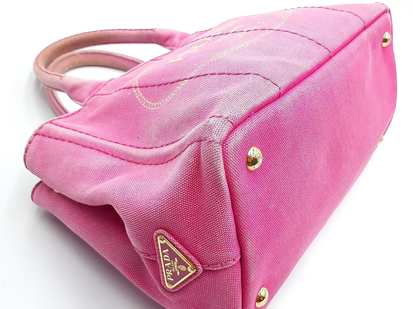 PRADA Canapa Pink Gold Hardware Triangle Plate Handbag