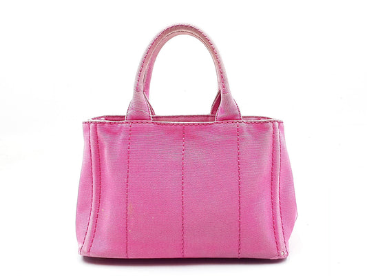 PRADA Canapa Pink Gold Hardware Triangle Plate Handbag