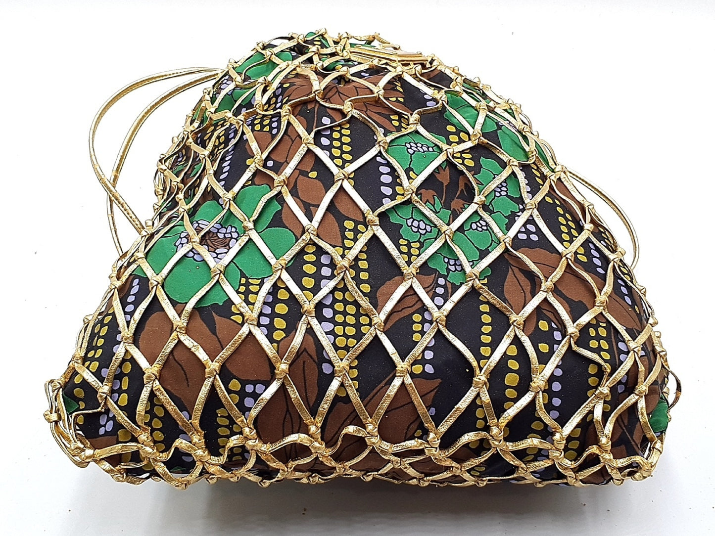 PRADA Gold Mesh Triangle Plate Leather Handbag