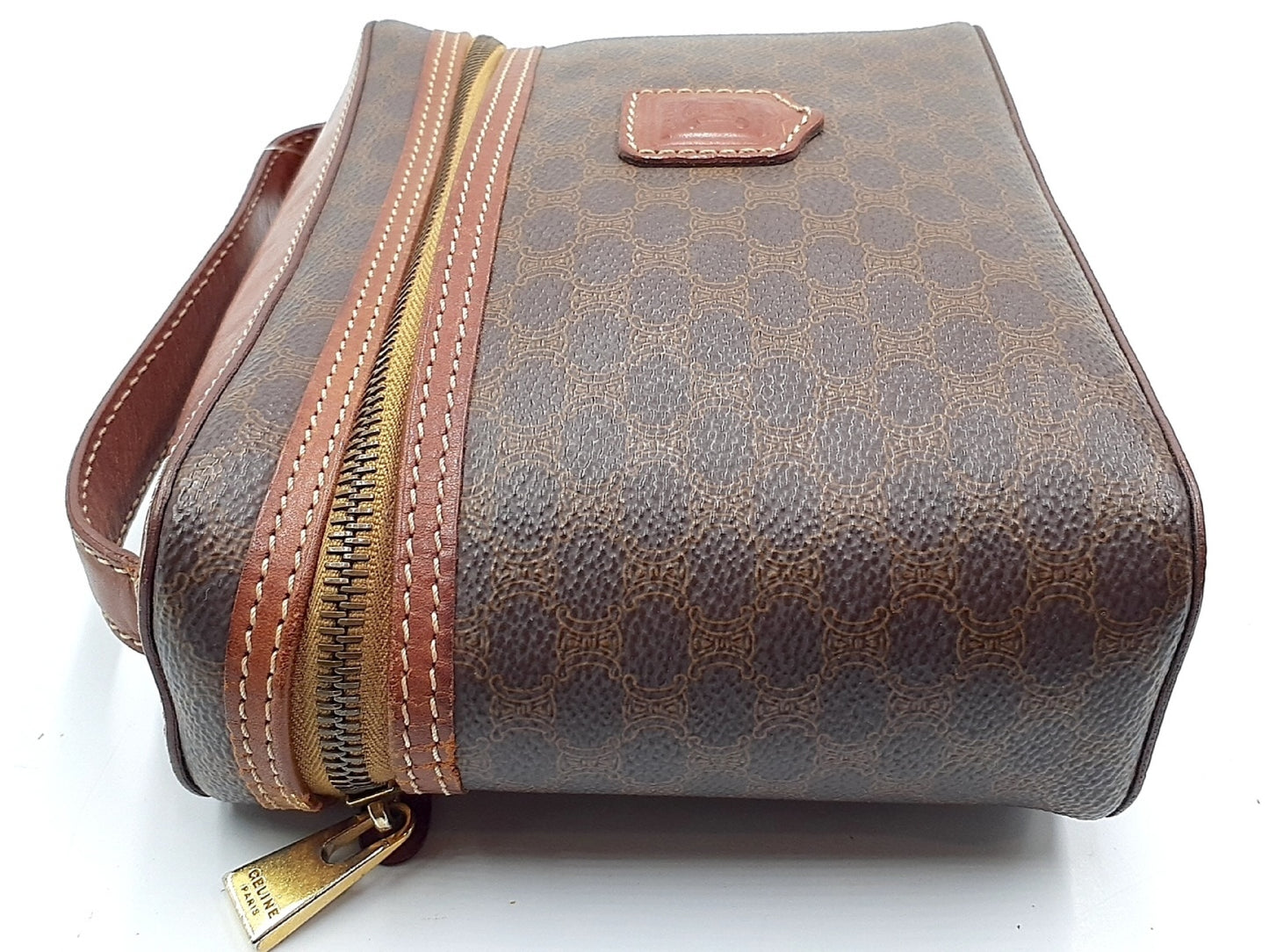 CELINE Macadam Pattern Gold Hardware Leather Vanity Bag