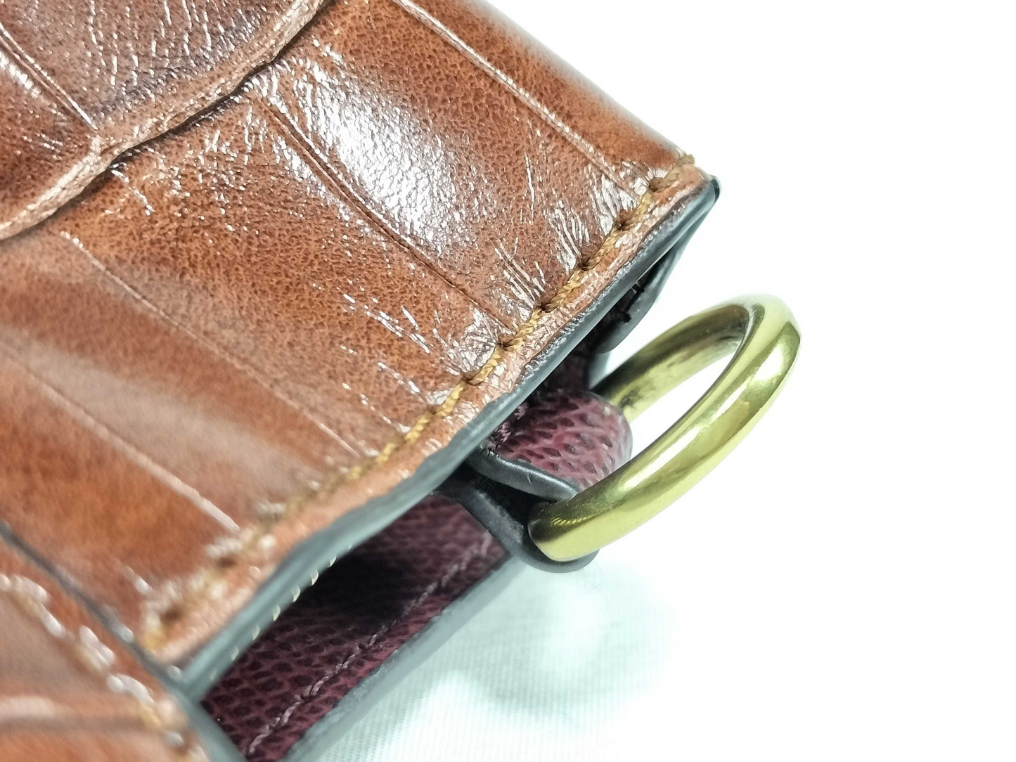 COACH COACH Willow Handbag Shoulder Bag Crocodile Embossed Brown Handbag