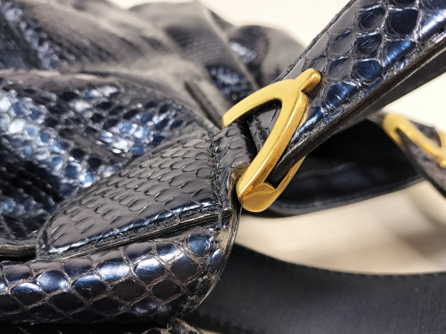GUCCI GUCCI Gucci Stirrup Python Tote Bag Handbag Horsebit Navy Tote Bag