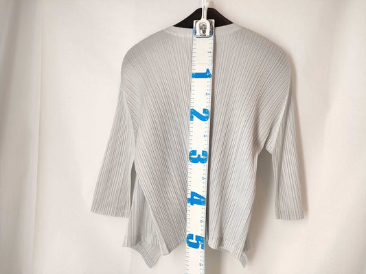 PLEATS PLEASE Issey Miyake front mesh panel cardigan, light gray, PP33-JO531