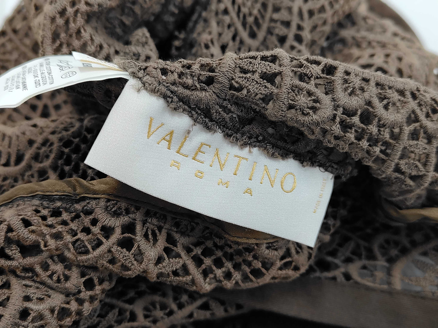 VALENTINO Cotton Full Lace Belted Coat Brown Size 42 Cardigan