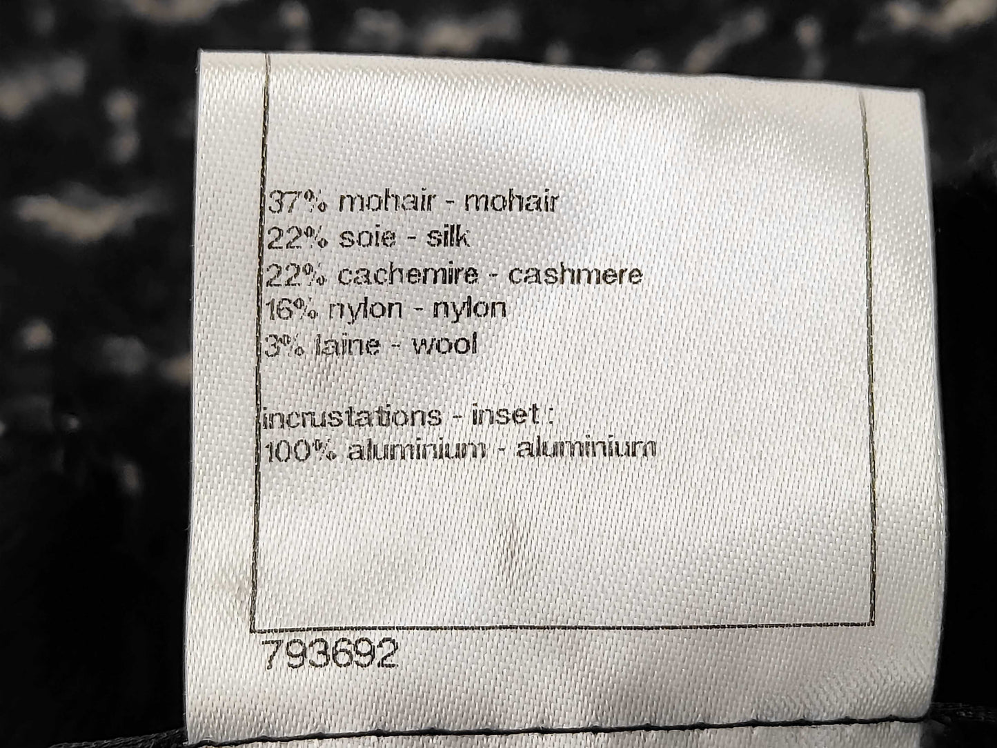 CHANEL Silk Mohair Coco Button Skirt P39241 Black Gray Size 44 Skirt