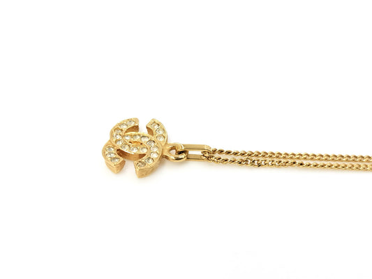 CHANEL 1982 Coco Mark Rhinestone Vintage Necklace in Grand Prix Gold