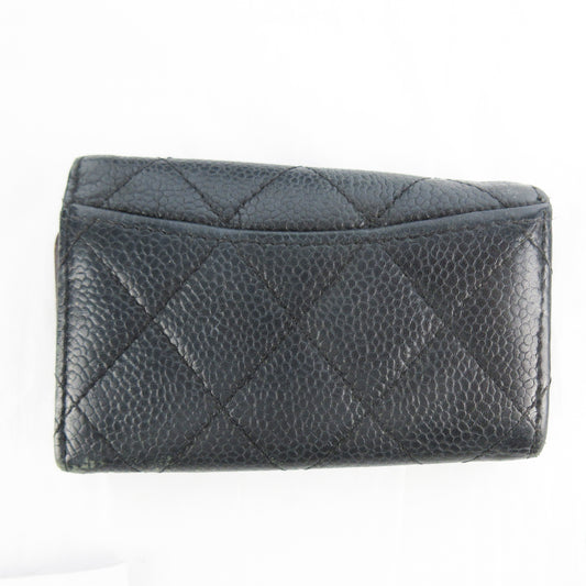 CHANEL Coco Mark 17 Series Caviar Leather Coco Mark Black Silver Hardware Serial Seal Guarantee Card Included Key Case/Key Holder