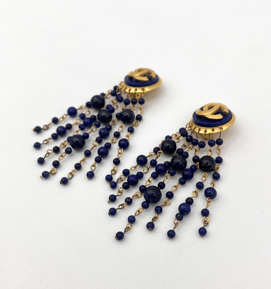 CHANEL Coco Mark 95A Earrings GP Navy x Gold Earrings