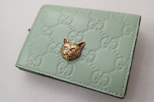 GUCCI GG Shima Cat Leather Compact Wallet Bifold Wallet
