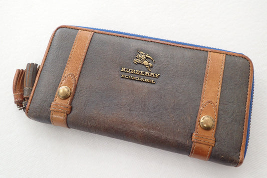 BURBERRY Blue Label Leather Round Zip Long Wallet