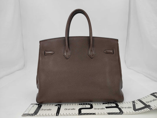 HERMES Birkin 35 Togo Brown Handbag with Silver Hardware