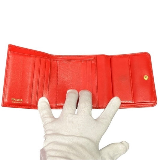 PRADA 1MH176 Leather Red Tri-fold Wallet