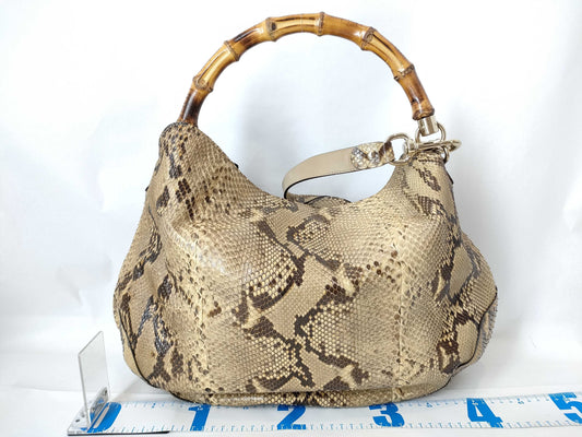 GUCCI 169976 2-Way Handbag Bamboo Python Handbag