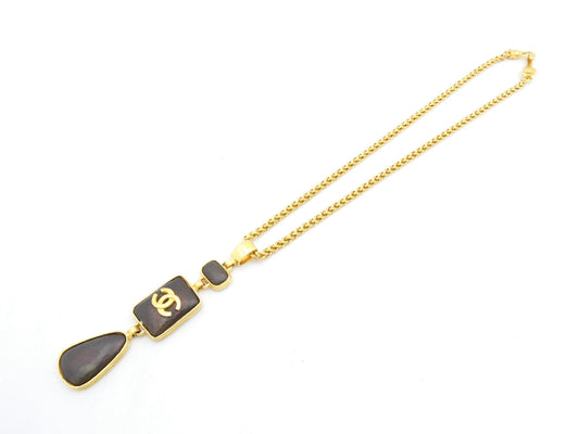 CHANEL Stone Coco Mark Gold Necklace