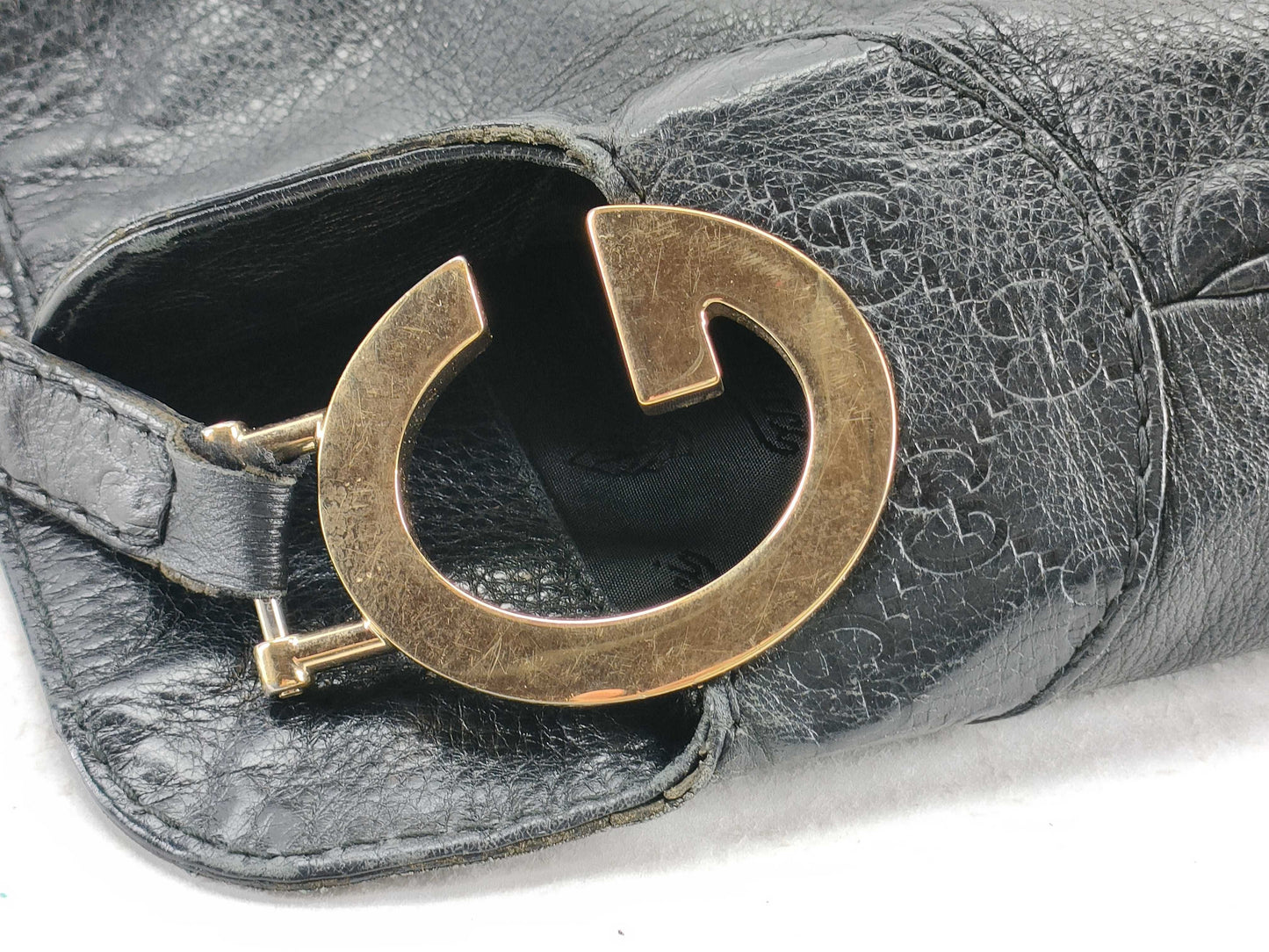 GUCCI Guccissima Gucci One-Shoulder Black Leather Shoulder Bag 203506