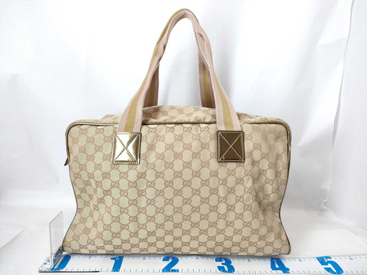 GUCCI GG Canvas Gucci Boston Bag Sherry Line GG Canvas Beige Pink Boston Bag