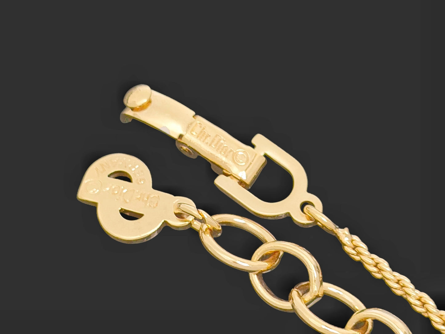 Dior Christian Dior Gold & Black Pendant Necklace with Logo and Plate Design, Made in GEARMANY Engraving, 11g