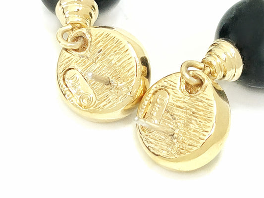 Dior Christian Dior Gold-Tone Swing Black Faux Pearl Earrings with Rhinestones, 9.75g