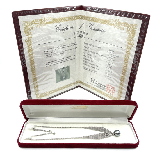 Black Butterfly Semi-Round Pearl Necklace, Diameter: Approx. 12.0mm, Pt850, 15.2g