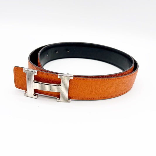 HERMES Constance 85 H Storie Leather Belt, Engraved Size M