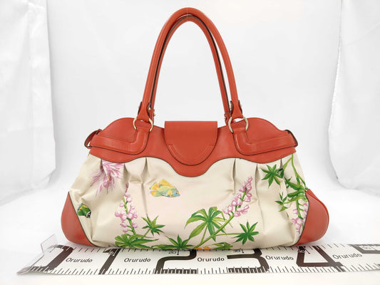 Salvatore Ferragamo Marissa Gancini Handbag Leather Satin Red Flower Bag
