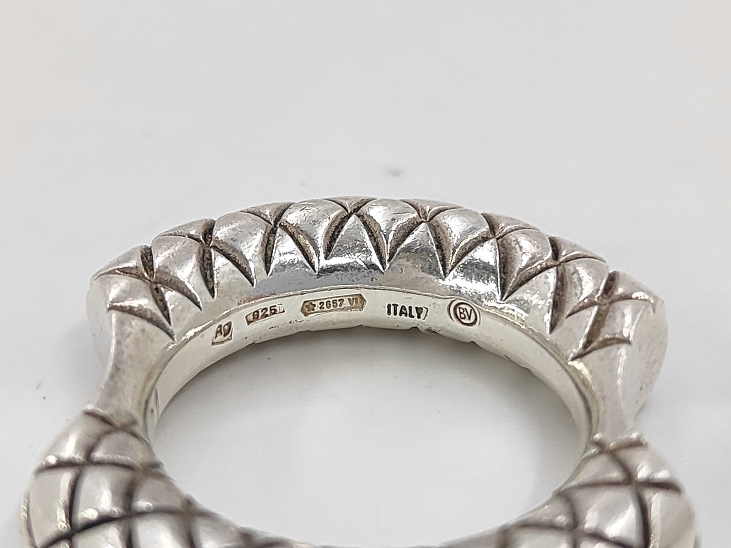 BOTTEGA VENETA Intrecciato Double Cut Silver Ring, SV925, 22.3g