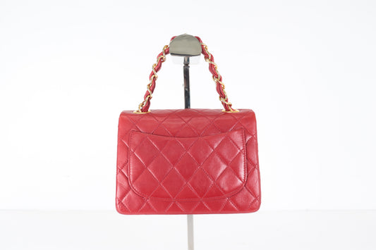 CHANEL Mini Matelasse Lamb Chain Handbag, Red, No. 1