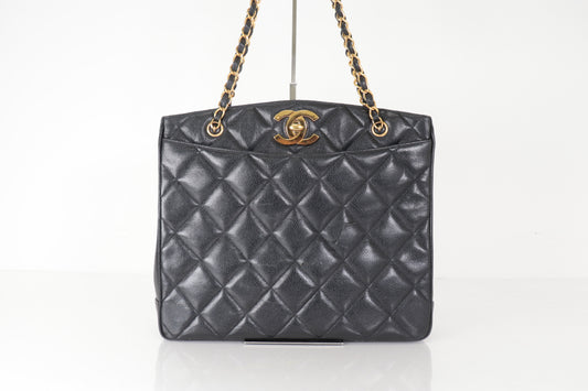 CHANEL Turnlock Caviar Chain Tote Shoulder Bag