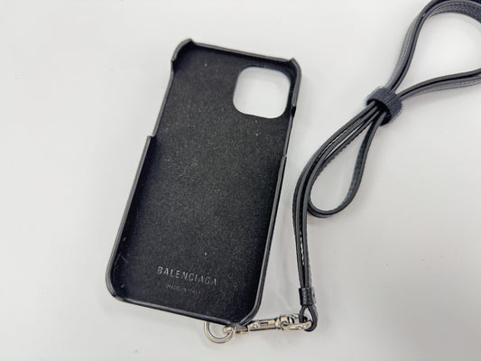 BALENCIAGA Leather Smartphone Case with Shoulder Strap, Unused, Card Case, Pass Case, Business Card Holder