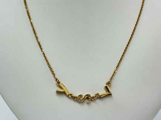 Yves Saint Laurent logo design gold necklace