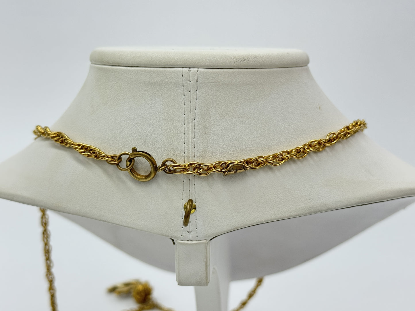 CHANEL Coco Mark Rhinestone Gold Vintage Necklace Engraved