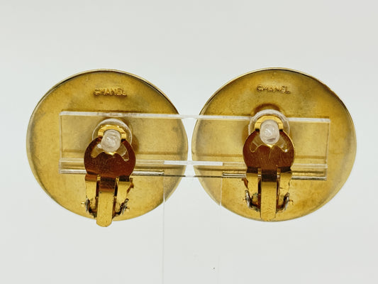 CHANEL Matelasse Gold Earrings with Engraving