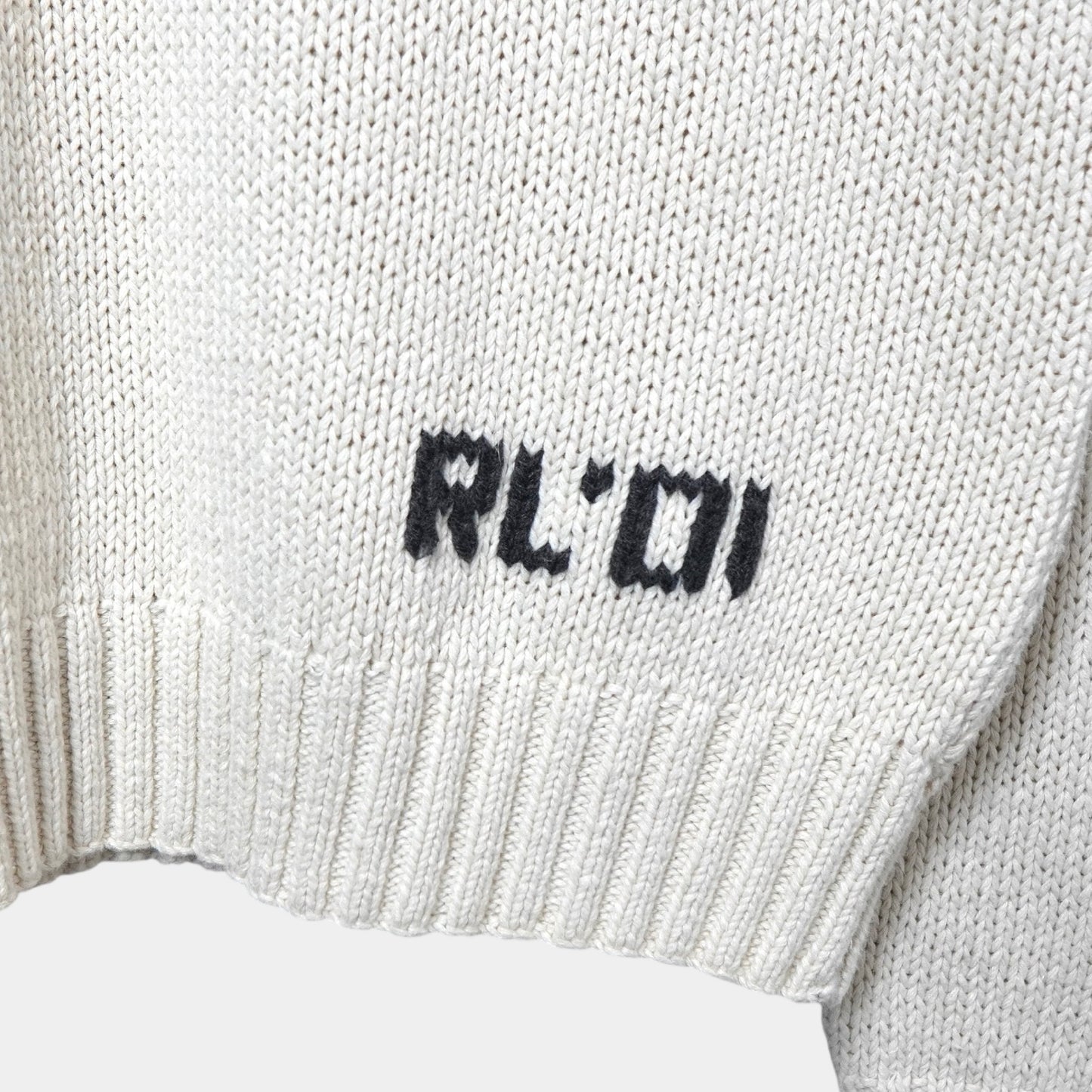 POLO Ralph Lauren Vintage Dog Cotton Hand-Knit Top, Ivory, Size L