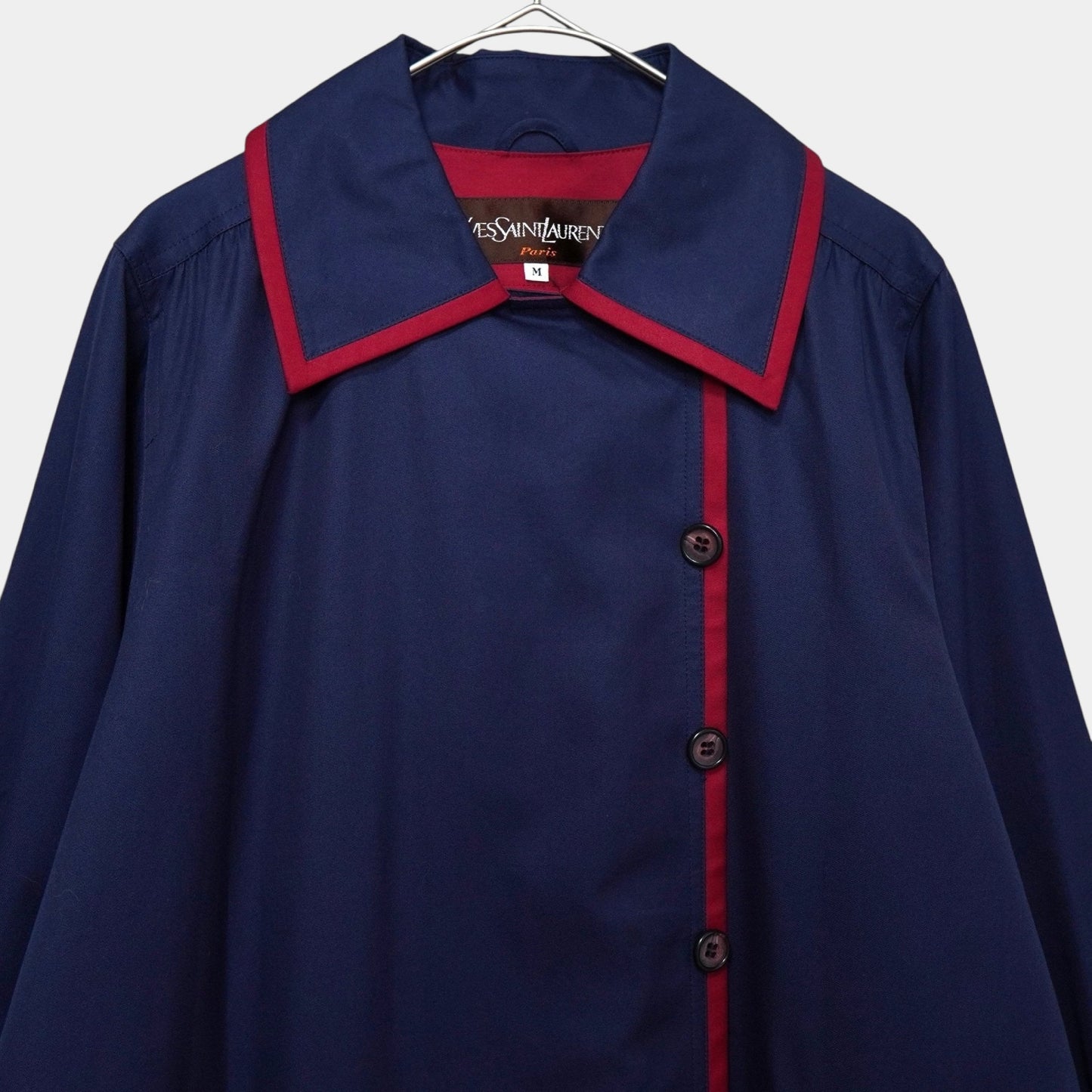 Yves Saint Laurent Vintage Two-Tone Trench Coat in Navy/Red, Women's, Size M