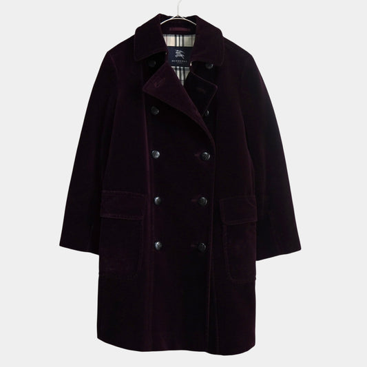 BURBERRY Burberry London Horse Logo Leather Button Nova Check Lining Velour Balcony Coat, Bordeaux, Women's, Size 9