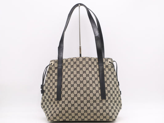 GUCCI GG Canvas Tote Bag Beige Black Tote Bag
